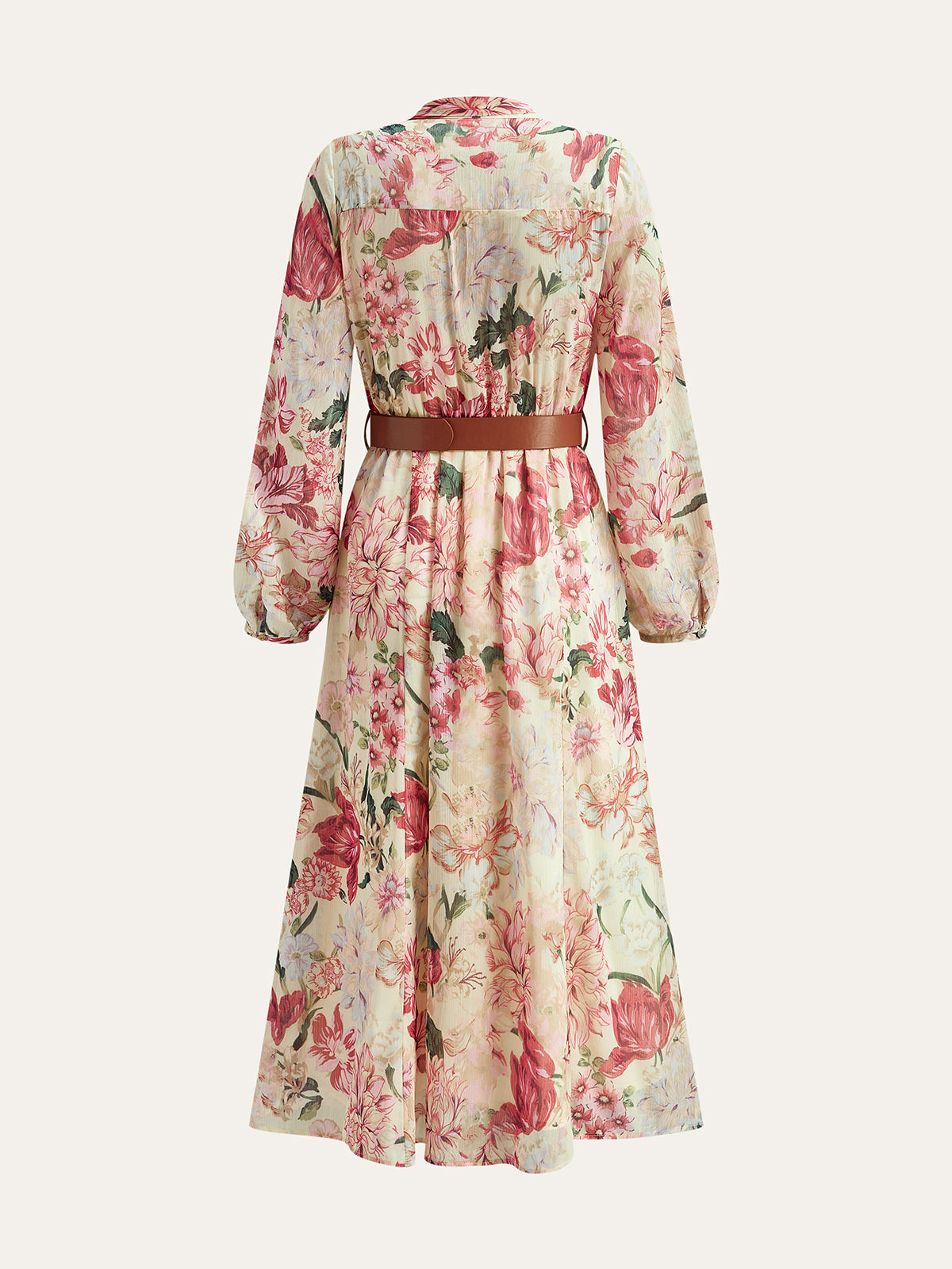 Floral Print Bow Neck Belted Maxi Dress-Massicos