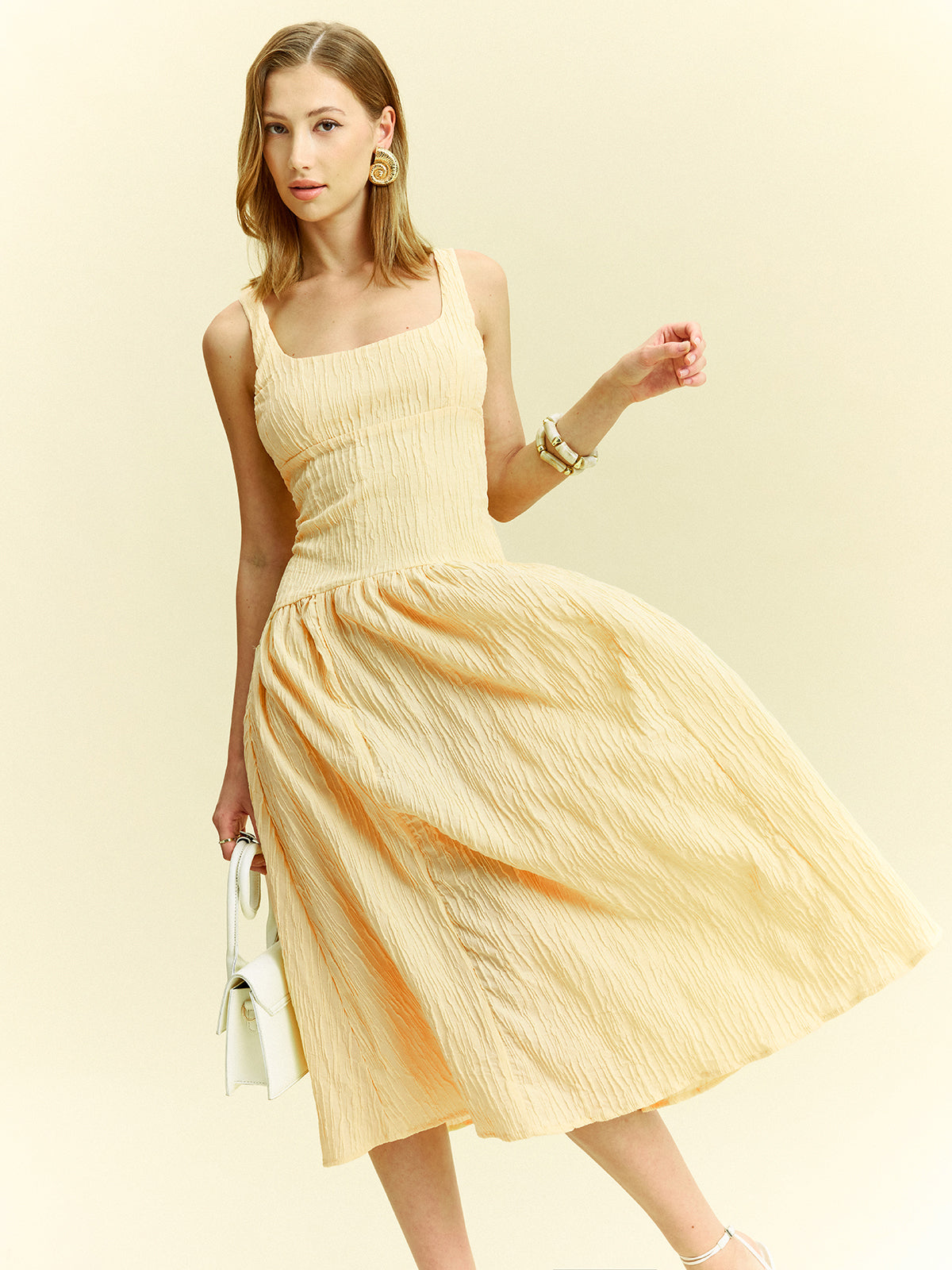 Textured Sleeveless Midi Dress-Massicos