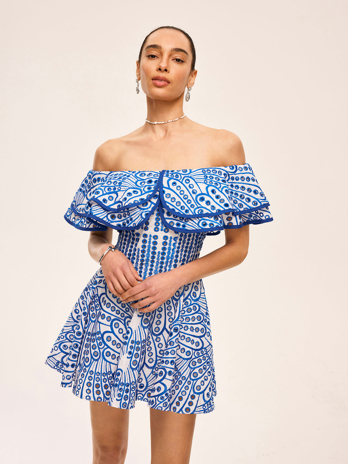 Semi-Sheer Off-Shoulder Ruffled Dress-Massicos