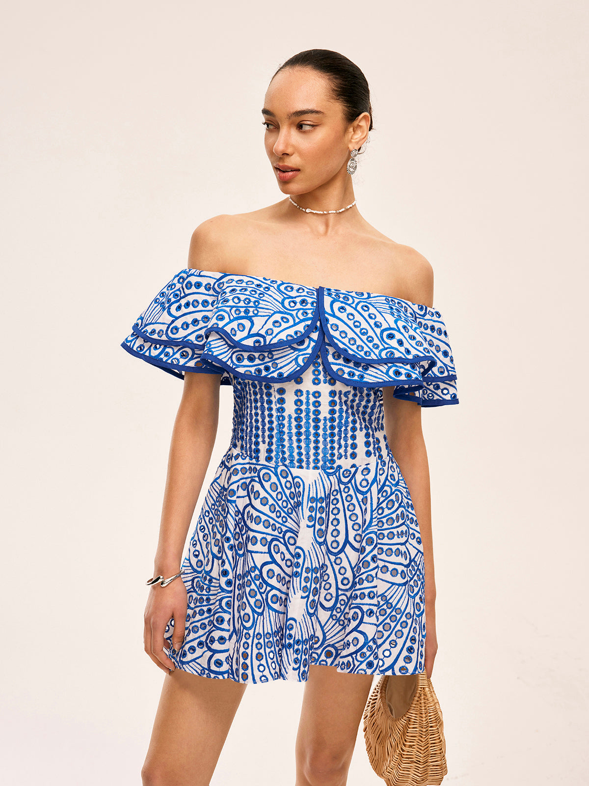 Semi-Sheer Off-Shoulder Ruffled Dress-Massicos