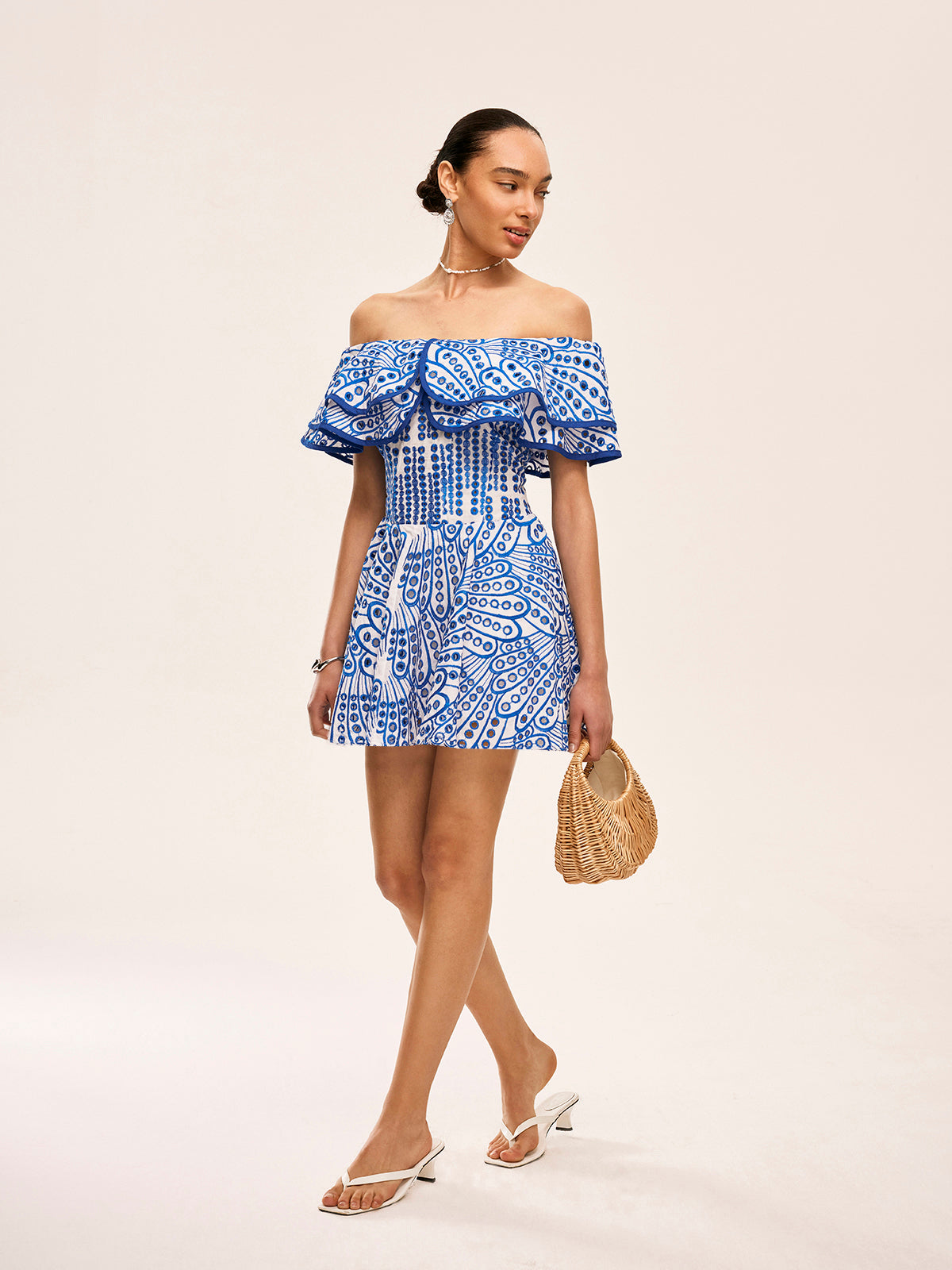 Semi-Sheer Off-Shoulder Ruffled Dress-Massicos