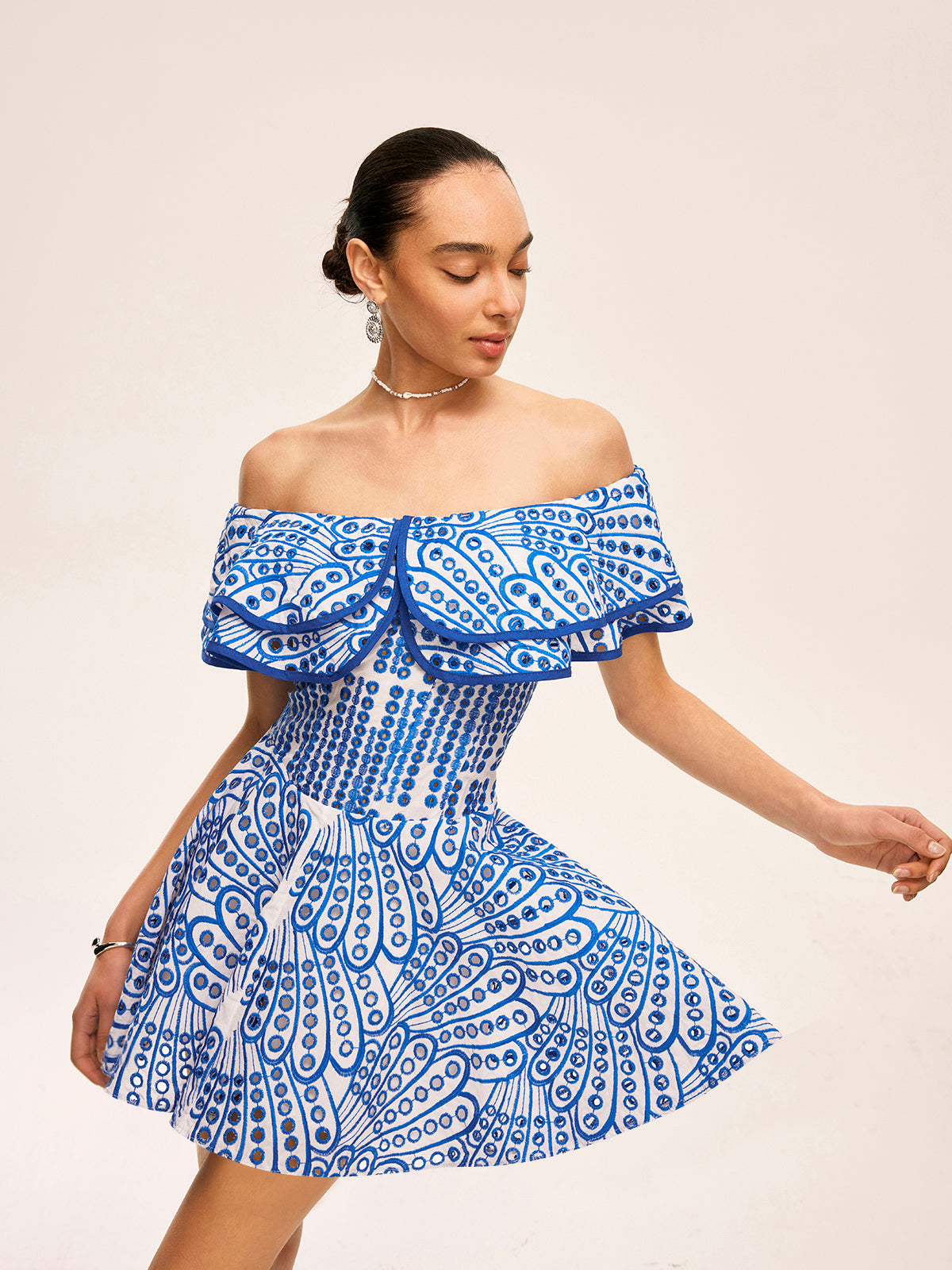 Semi-Sheer Off-Shoulder Ruffled Dress-Massicos