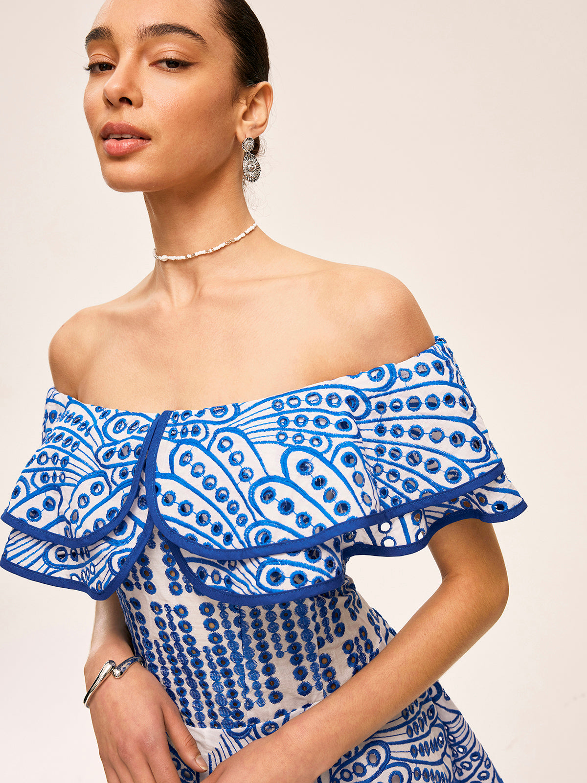 Semi-Sheer Off-Shoulder Ruffled Dress-Massicos