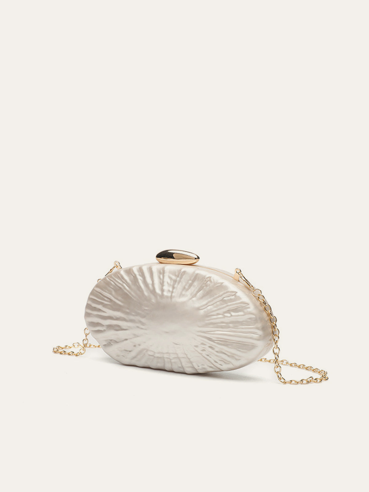 Pearl Texture Clutch With Gold Chain-Massicos