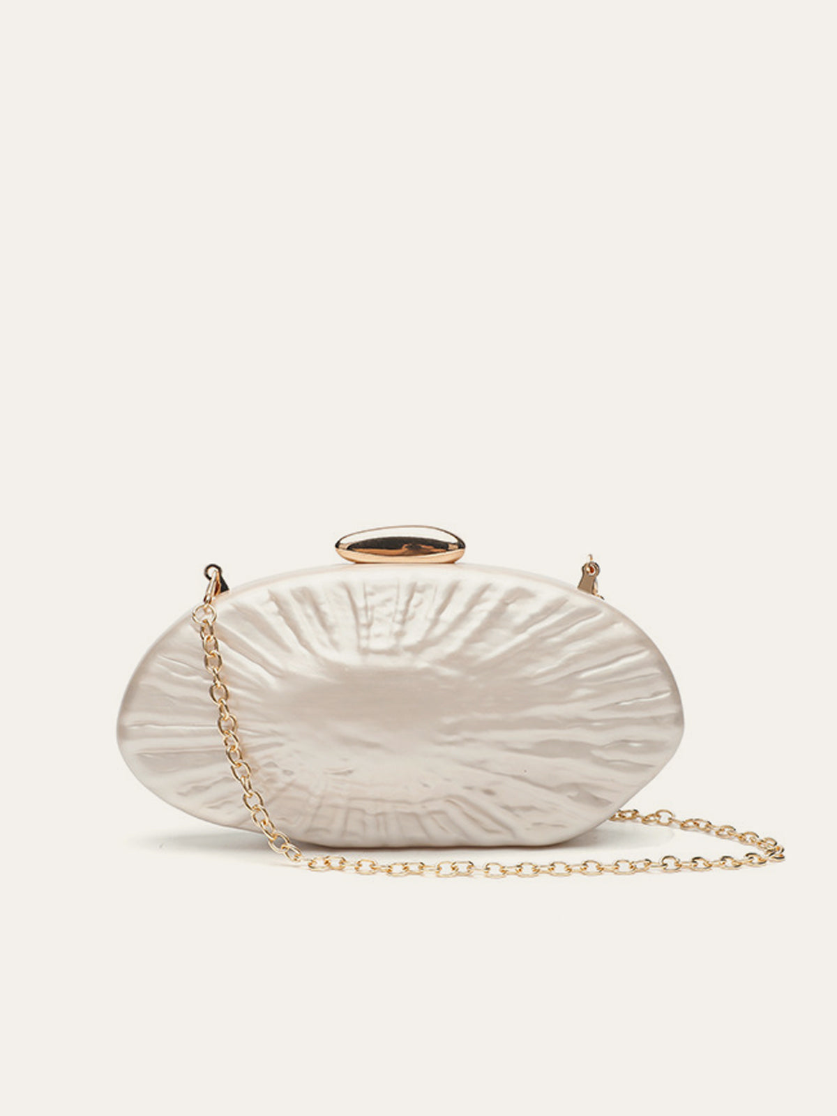 Pearl Texture Clutch With Gold Chain-Massicos