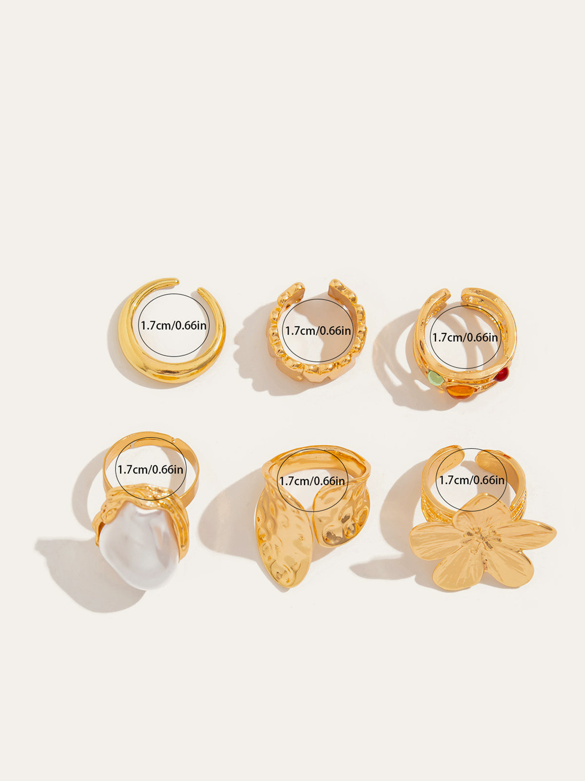 Six-Piece Statement Ring Set With Pearl & Floral Accents-Massicos