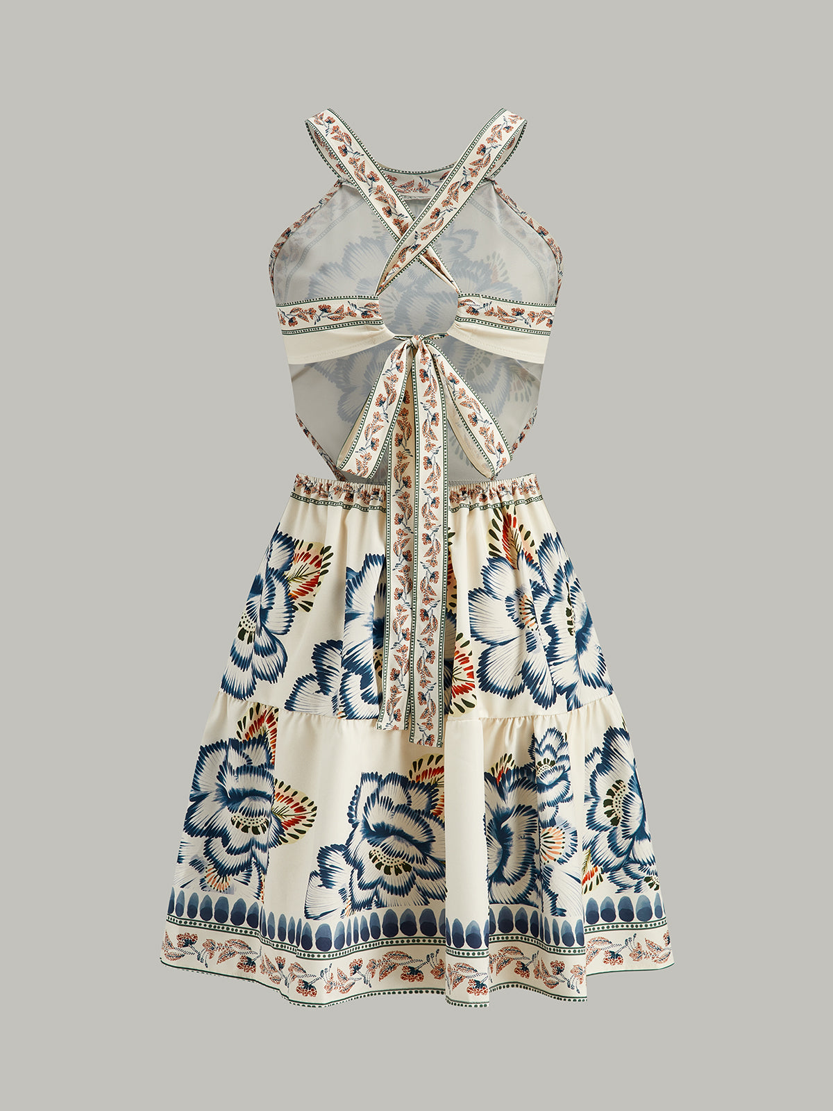Floral Print Backless Dress-Massicos