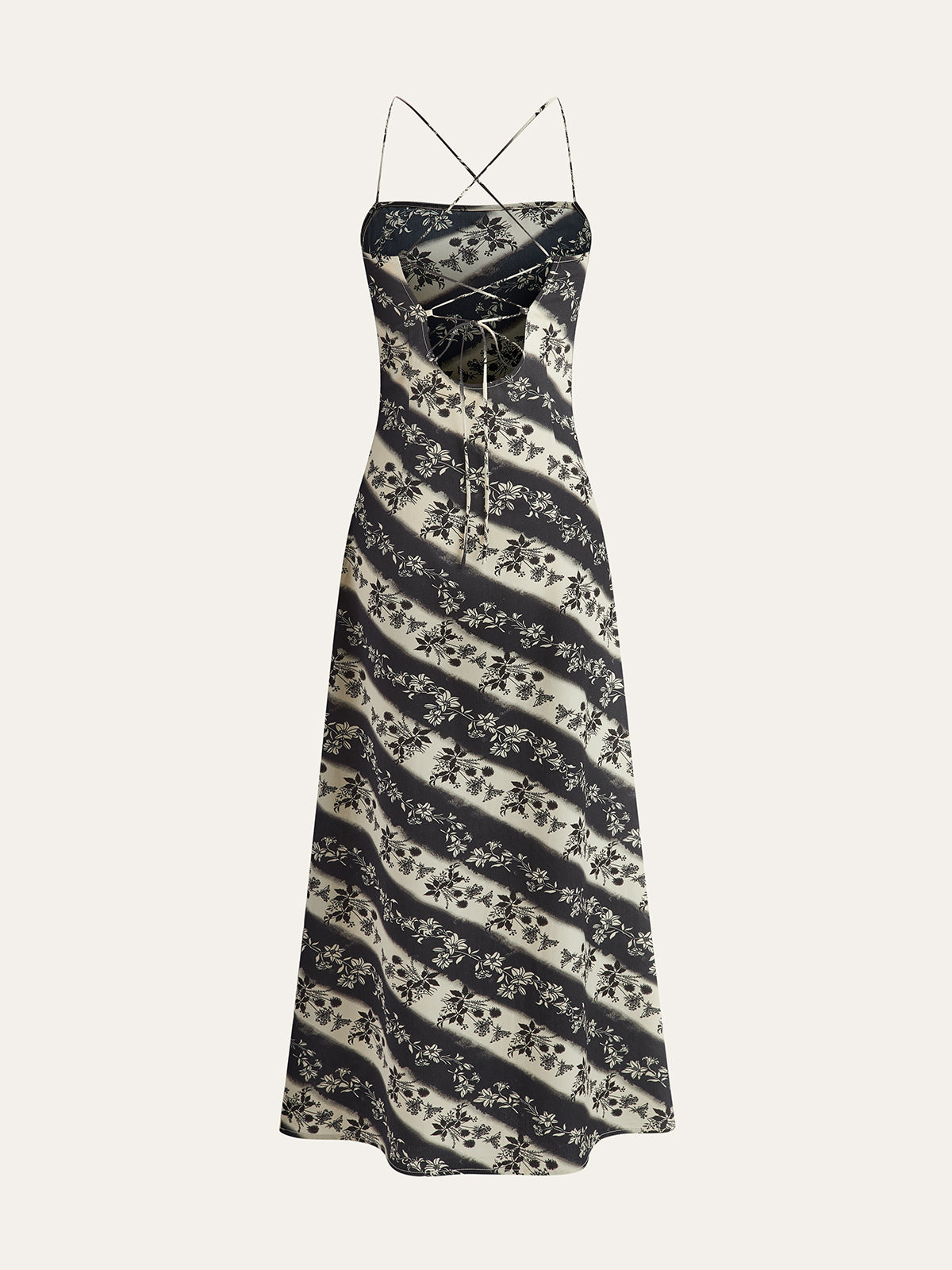 Floral Striped Criss-Cross Back Maxi Dress-Massicos