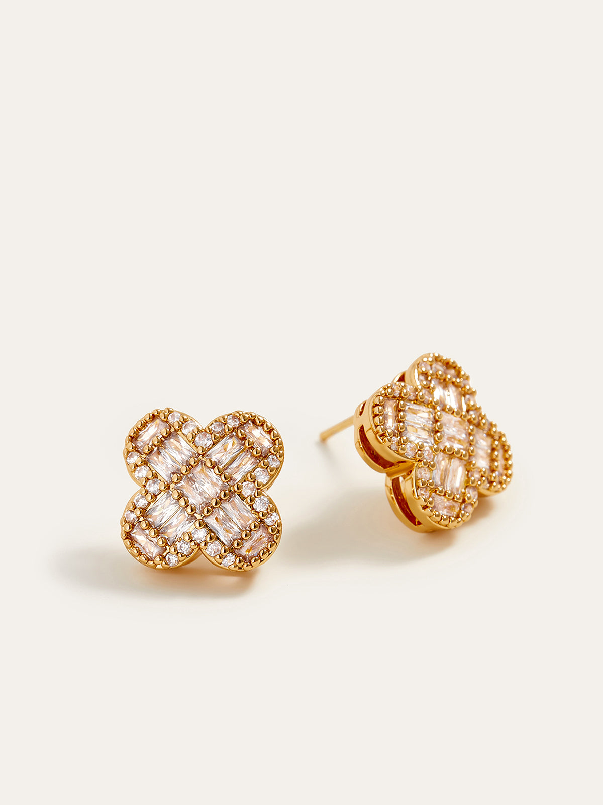 Golden Baguette Crystal Flower Earrings-Massicos