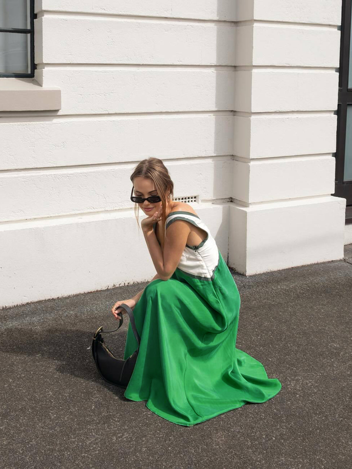 Satin Contrast Trim Long Dress-Massicos