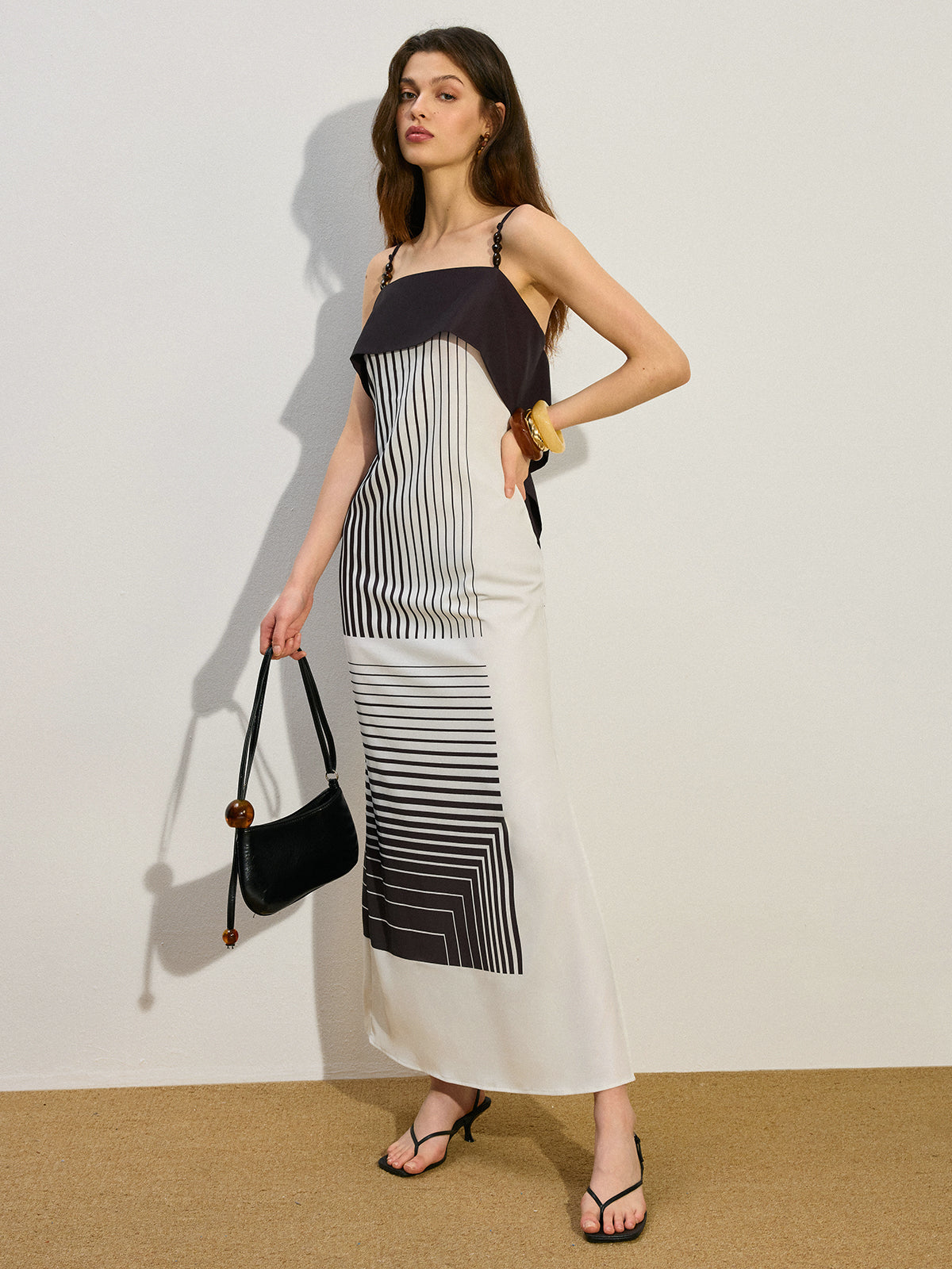 Striped Maxi Dress with Side Slit-Massicos
