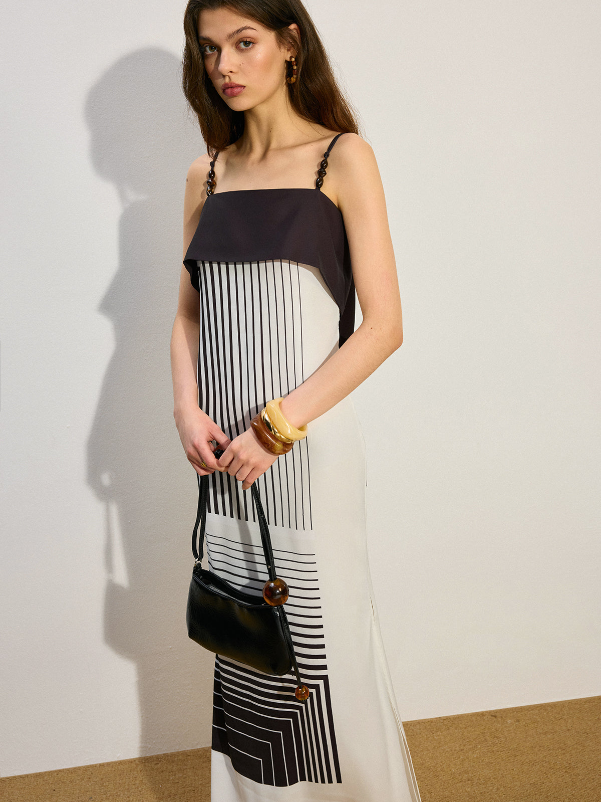 Striped Maxi Dress with Side Slit-Massicos
