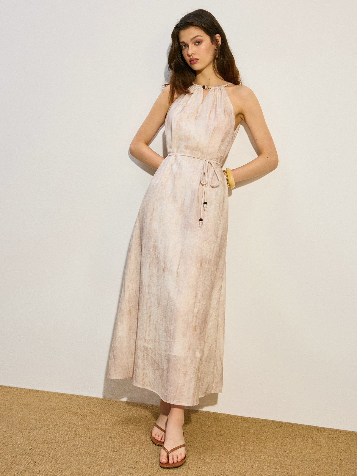 Pocketed Tied Maxi Dress-Massicos