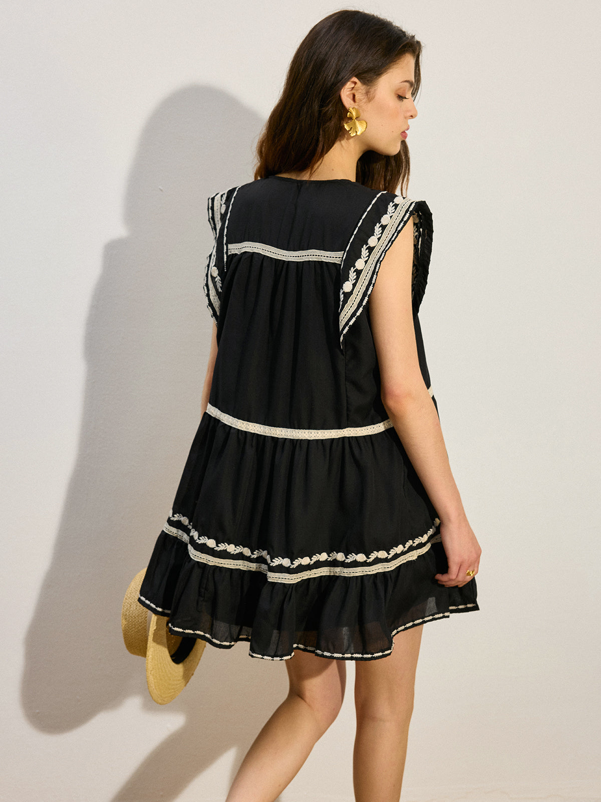Embroidered Mini Dress with Ruffle Hem-Massicos