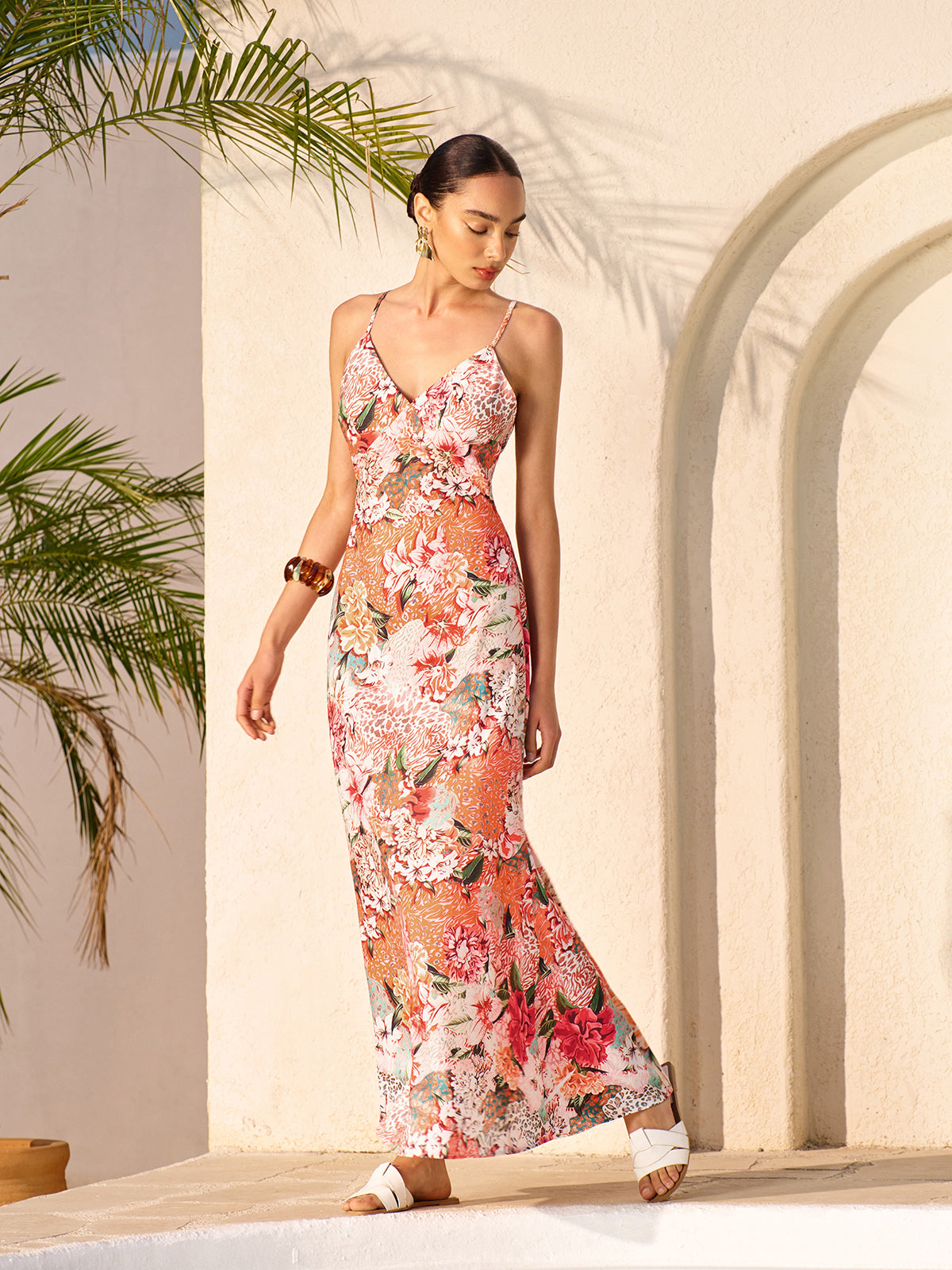 Floral Print Cross-Back Dress-Massicos