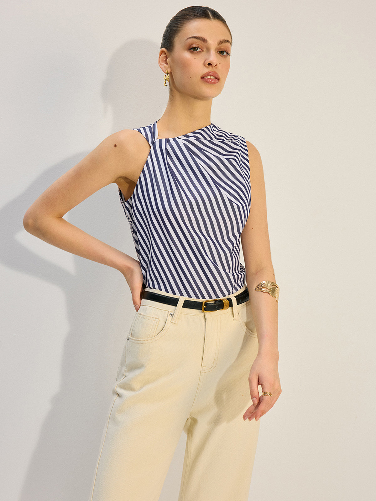 Striped Knotted Tank Top-Massicos