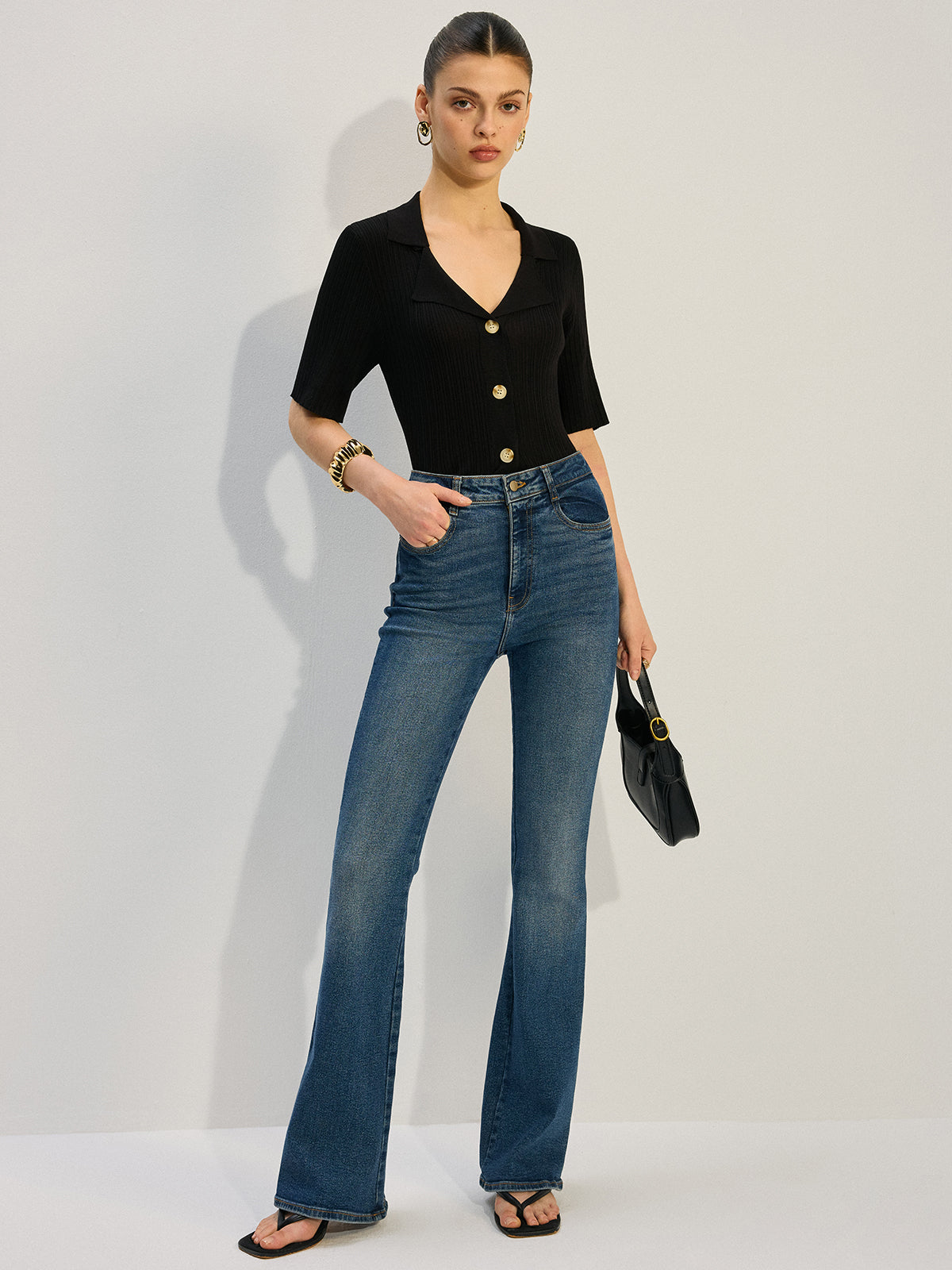 Knit Button-Up Blouse-Massicos