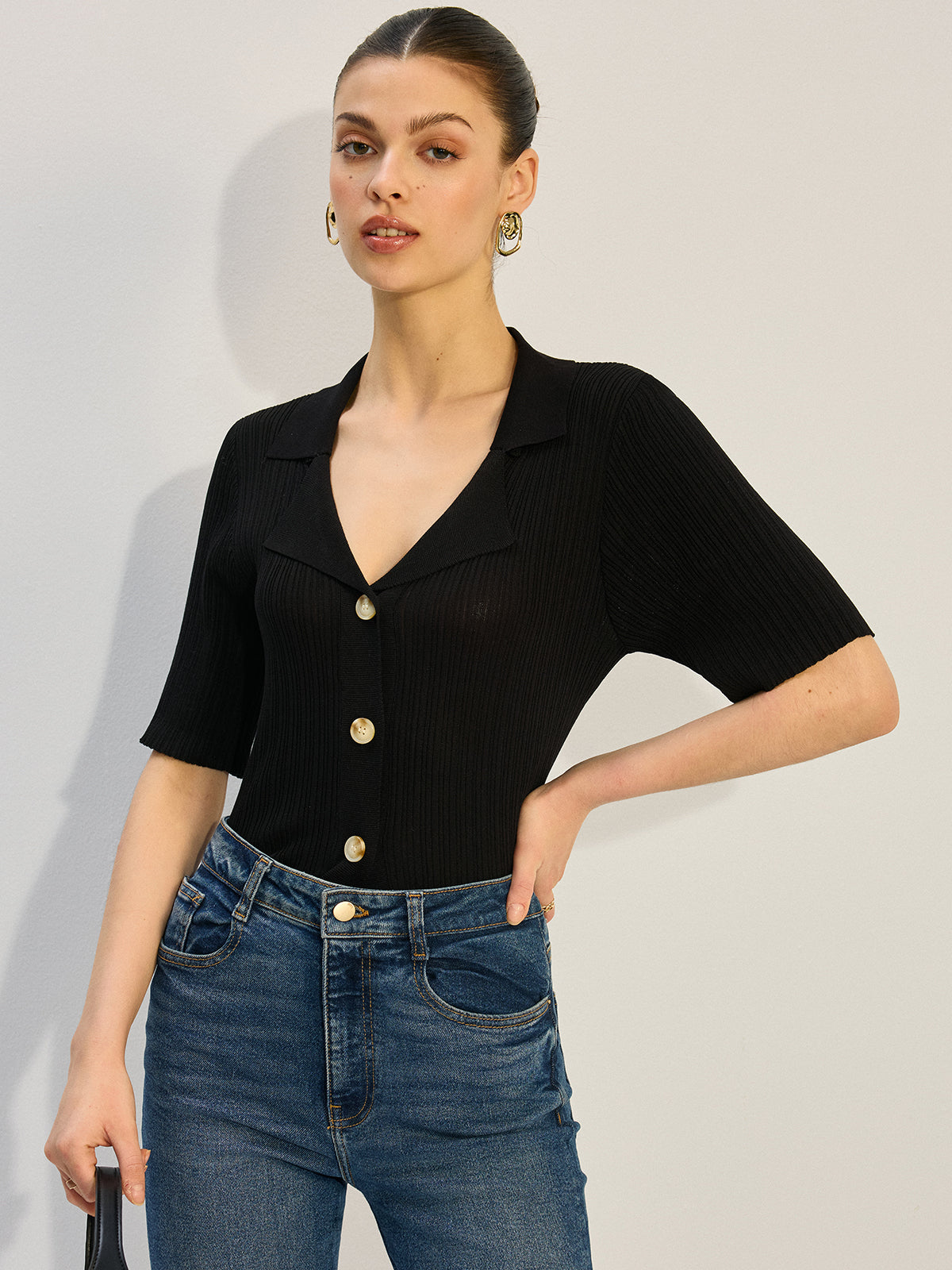 Knit Button-Up Blouse-Massicos