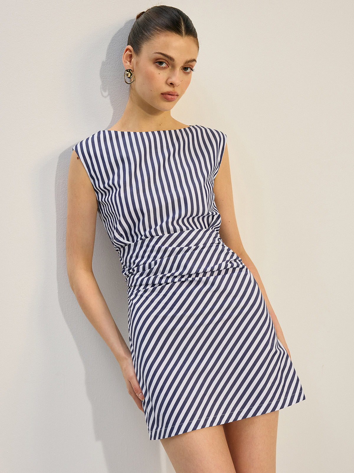 Striped Ruched Mini Dress-Massicos