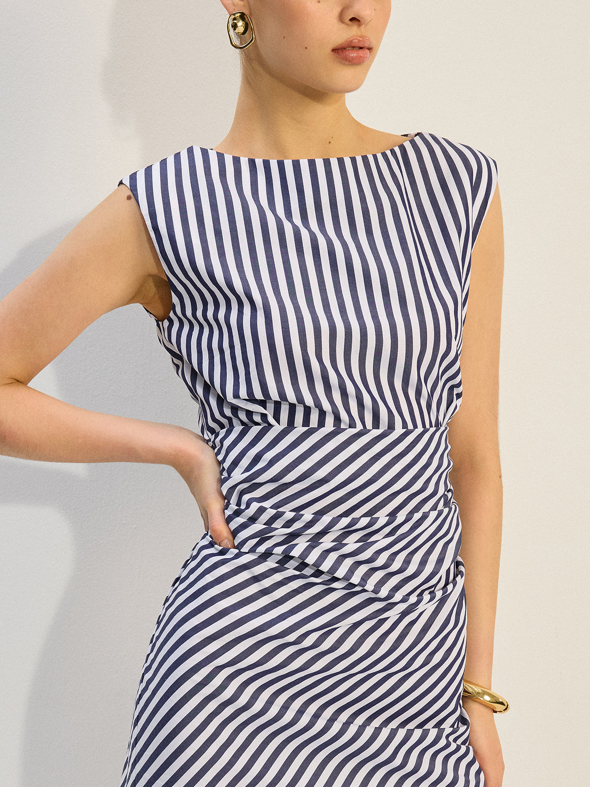 Striped Ruched Mini Dress-Massicos
