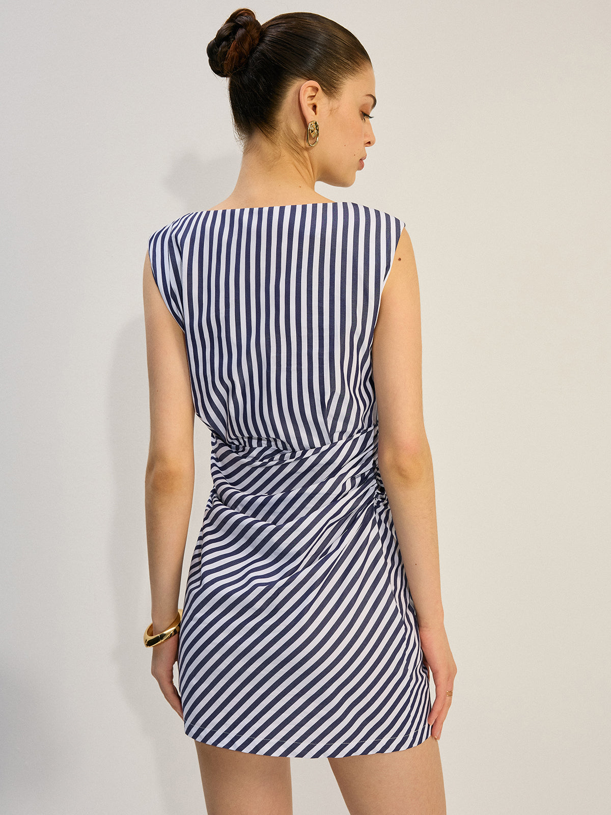 Striped Ruched Mini Dress-Massicos