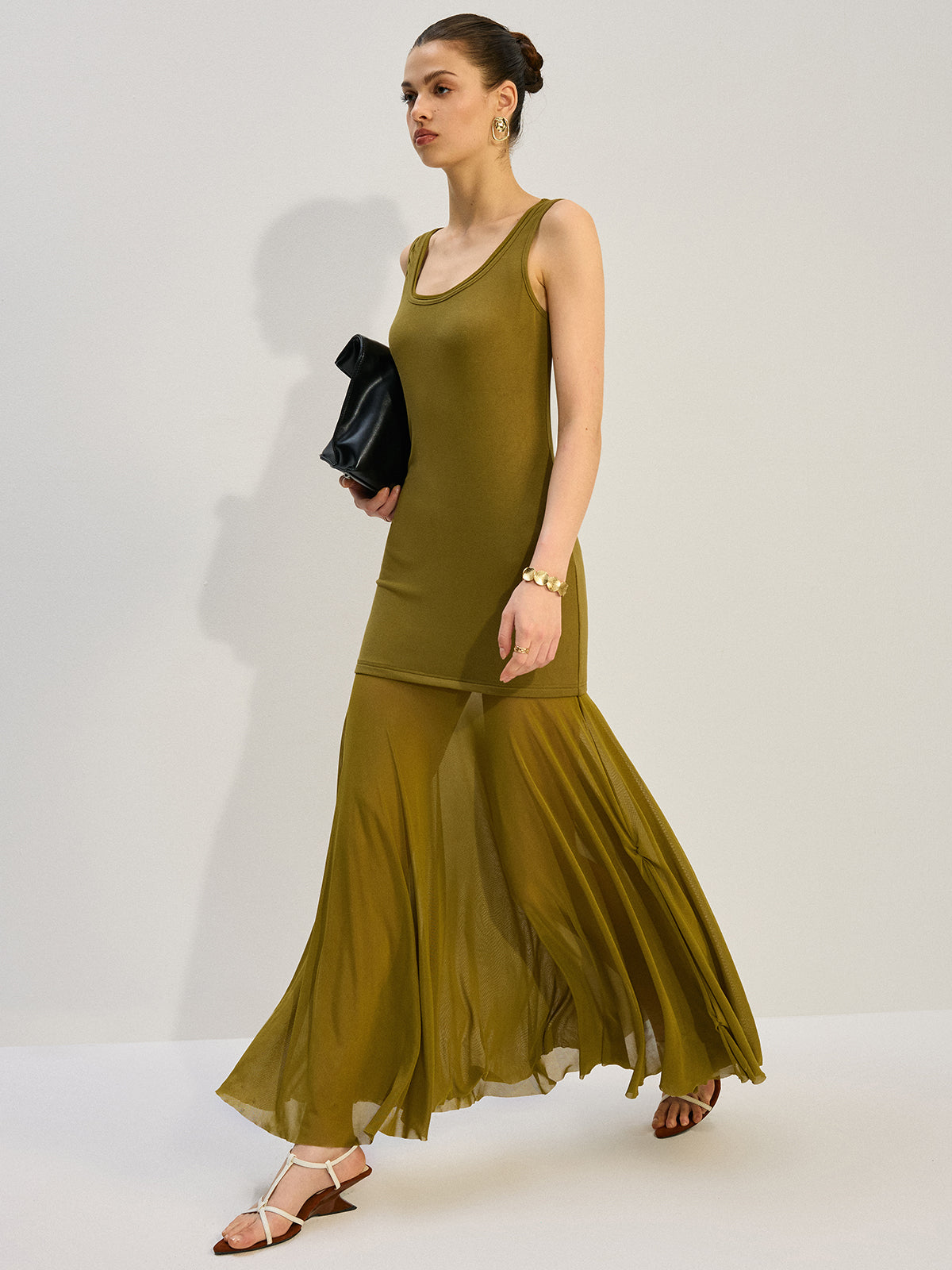 Sleeveless Sheer-Paneled Maxi Dress-Massicos
