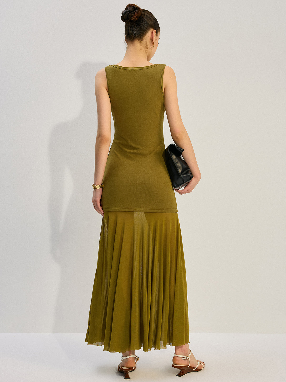 Sleeveless Sheer-Paneled Maxi Dress-Massicos