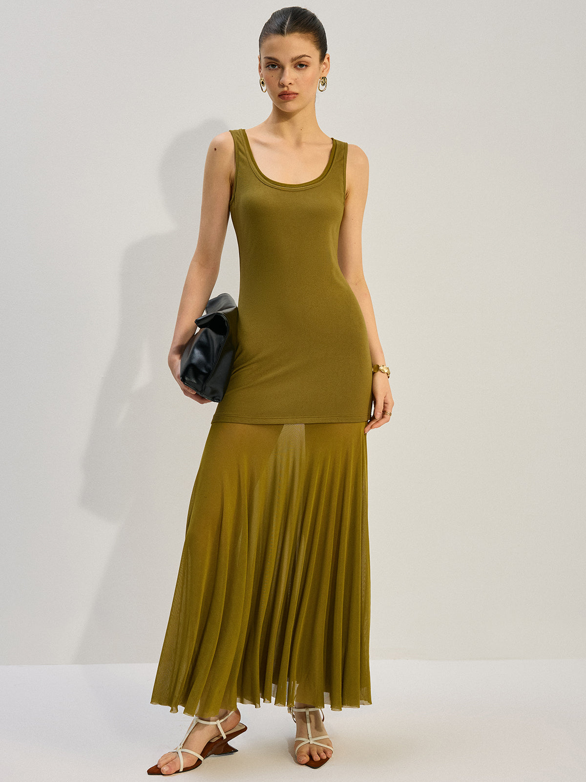 Sleeveless Sheer-Paneled Maxi Dress-Massicos