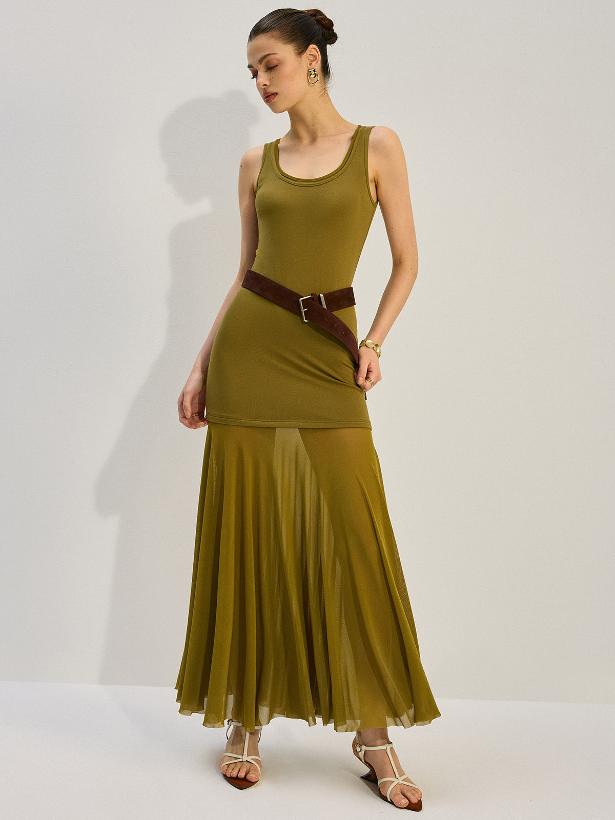 Sleeveless Sheer-Paneled Maxi Dress-Massicos