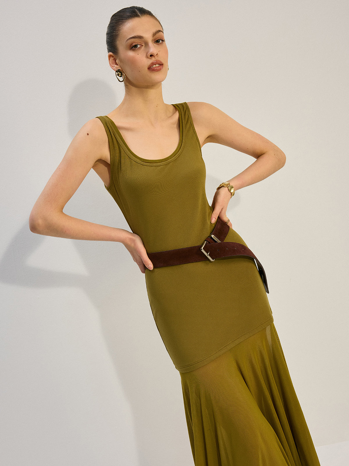 Sleeveless Sheer-Paneled Maxi Dress-Massicos