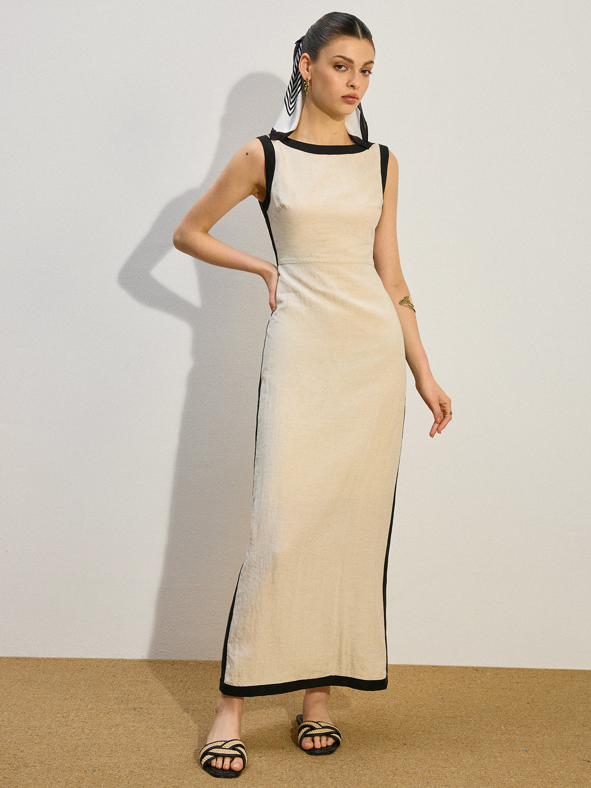 Contrast Trim Maxi Dress-Massicos