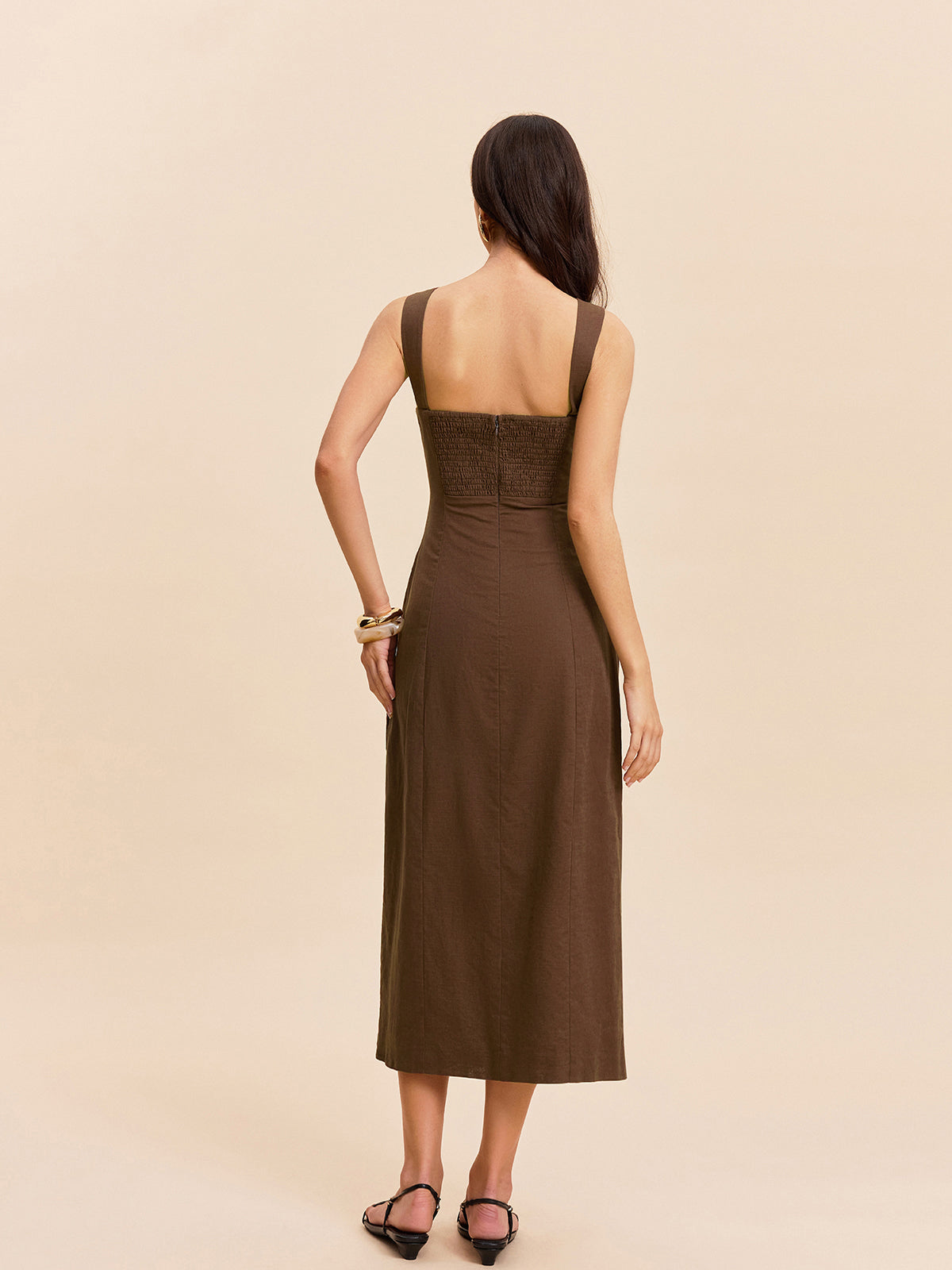 Cotton & Linen Slit Dress-Massicos