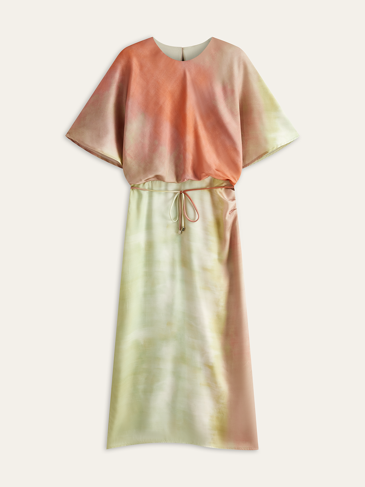 Short-Sleeve Color Gradient Maxi Dress With Cinched Waist-Massicos