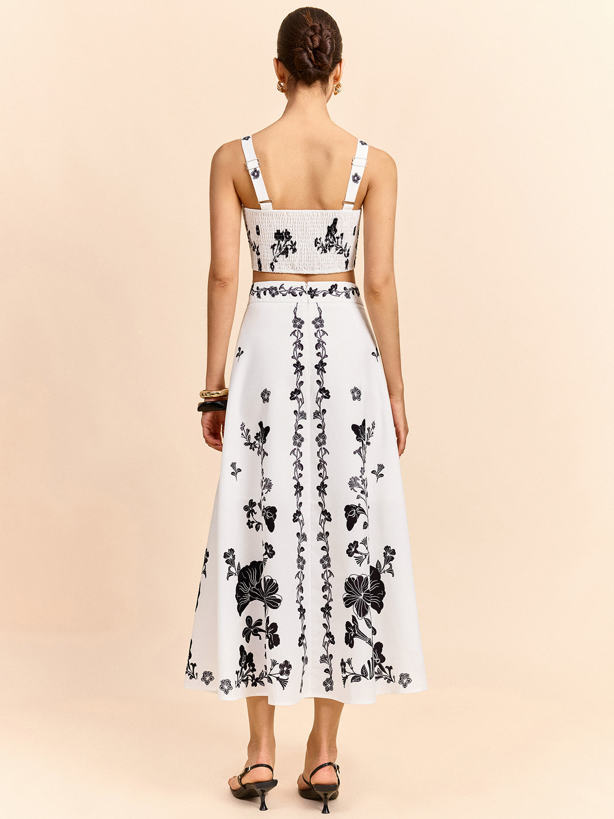 Floral Embroidered Crop Top and Midi Skirt Set-Massicos