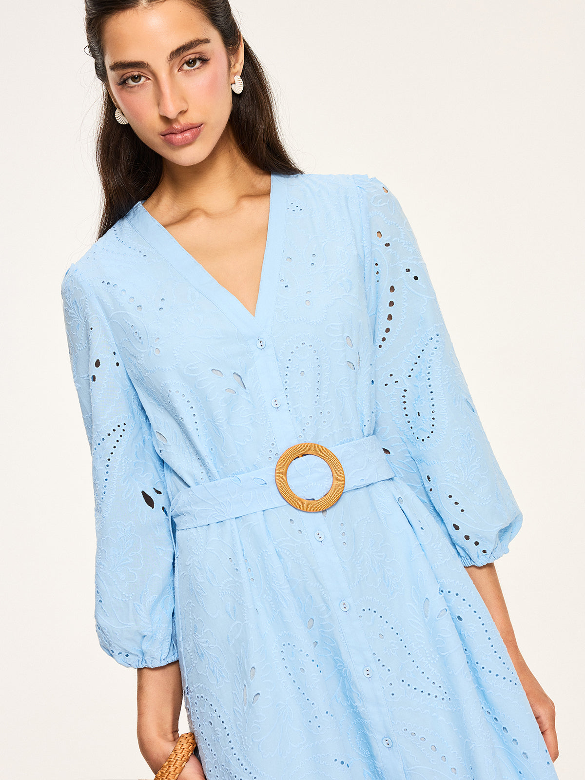 Belted Eyelet Mini Dress-Massicos