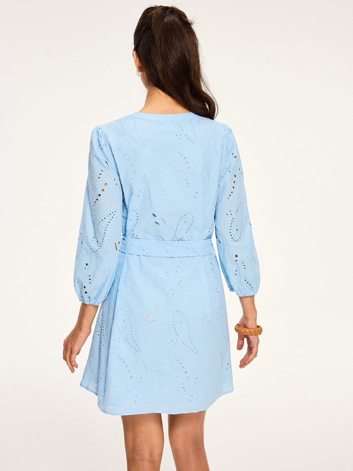 Belted Eyelet Mini Dress-Massicos