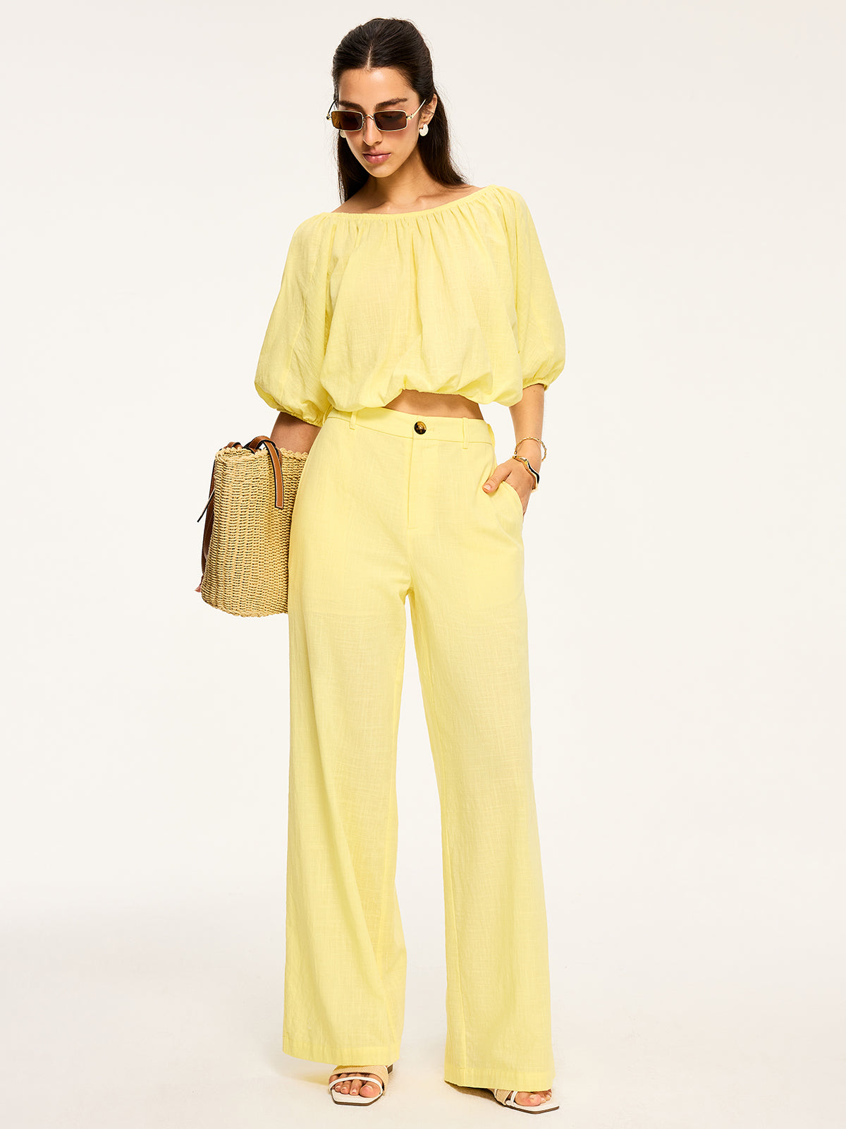 Puff-Sleeve Back-Tie Blouse-Massicos