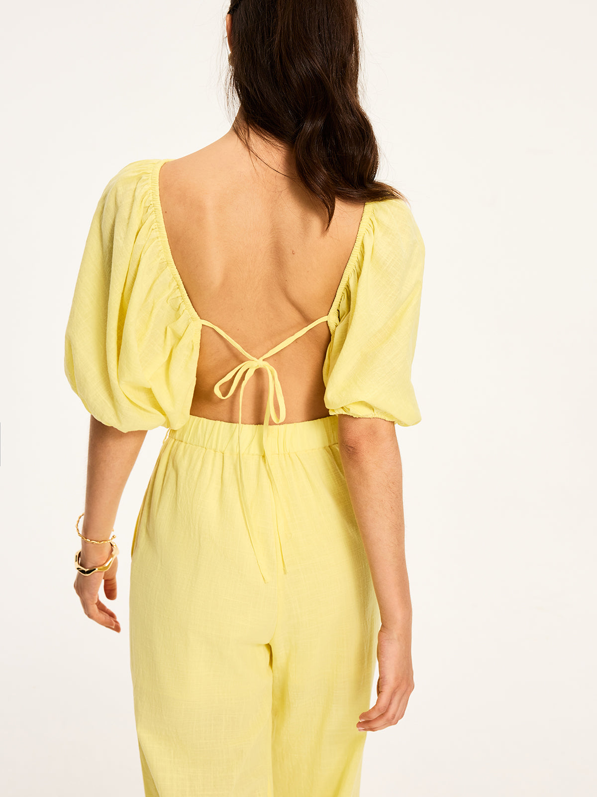 Puff-Sleeve Back-Tie Blouse-Massicos