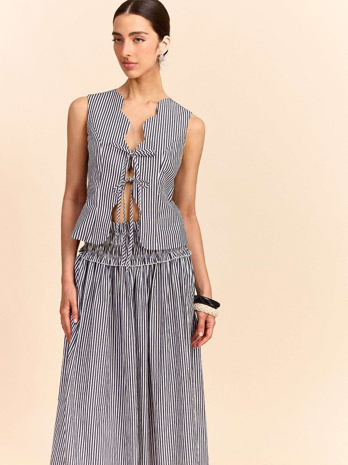 Striped Tie-Front Top and Skirt Set-Massicos