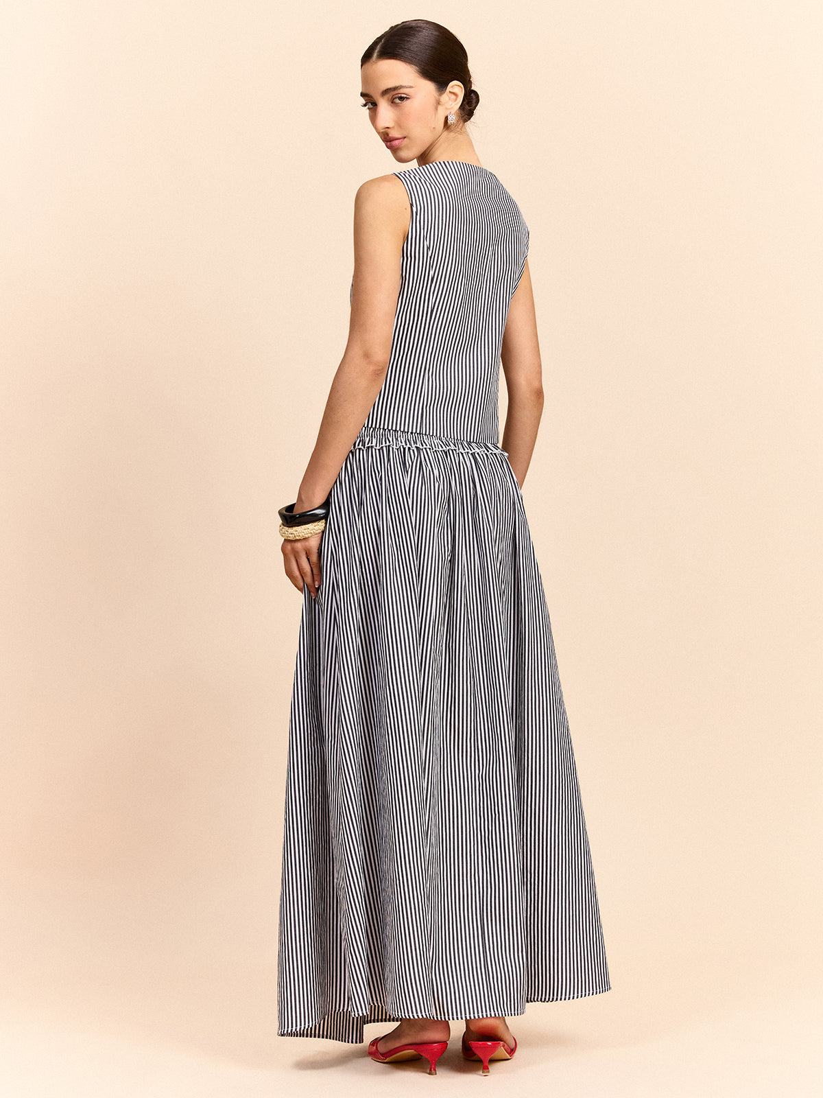 Striped Tie-Front Top and Skirt Set-Massicos