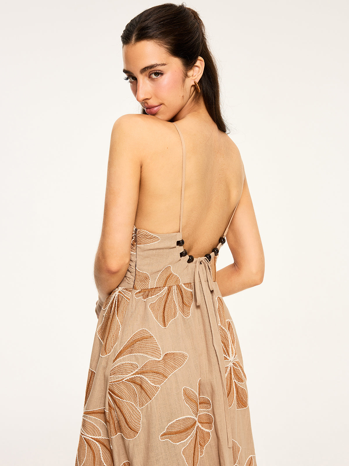 Floral Print Backless Maxi Dress-Massicos