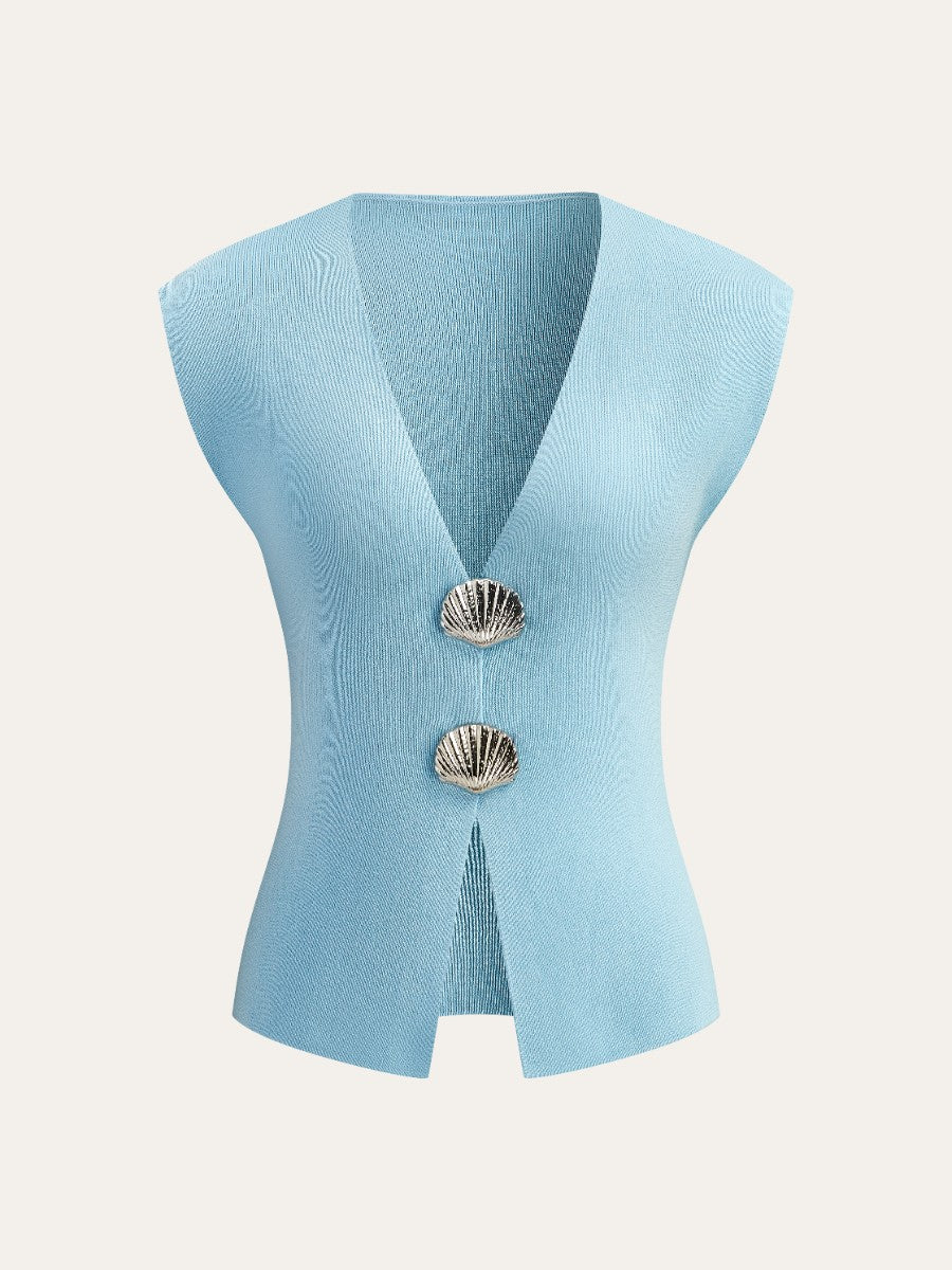 Shell Button Knit Vest-Massicos