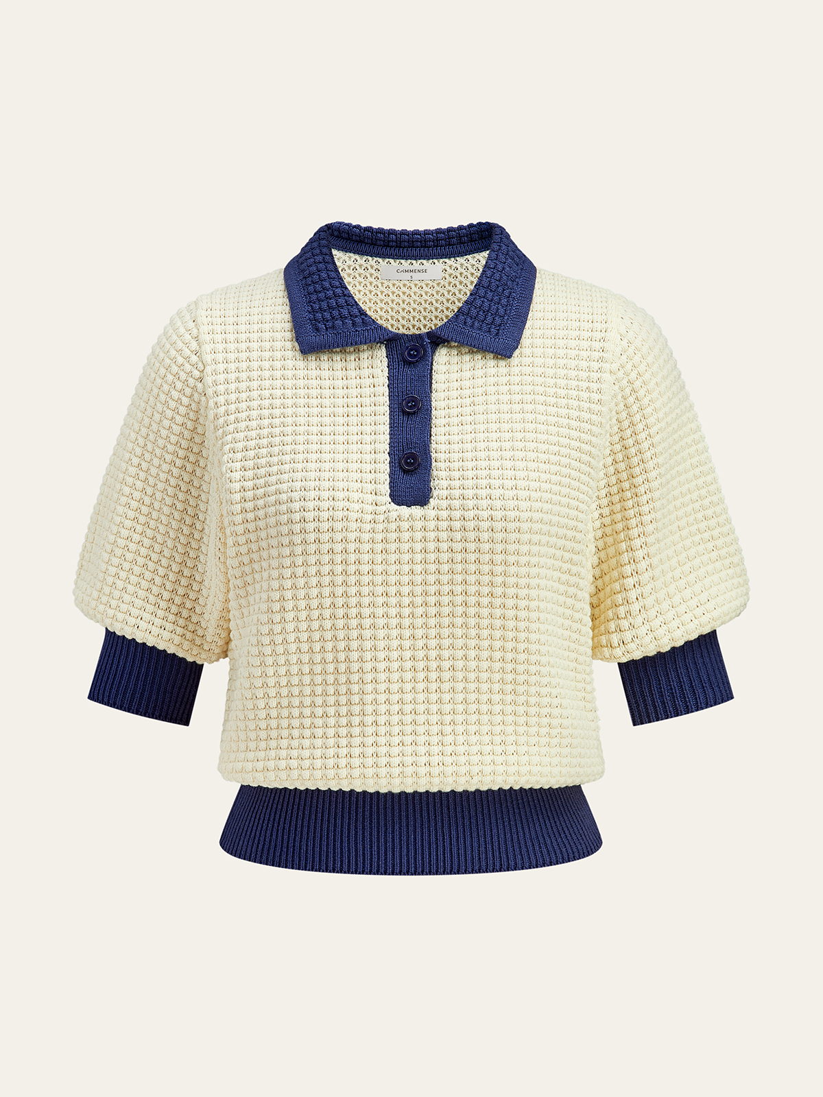 Crochet-Knit Polo Top-Massicos