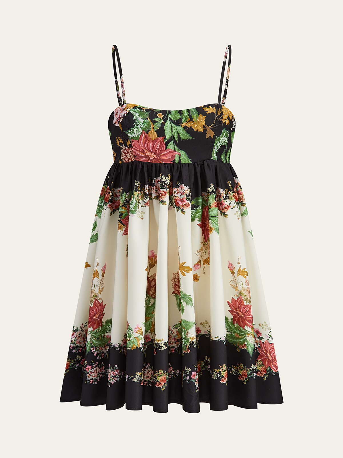 Floral Print Spaghetti Strap Mini Dress-Massicos