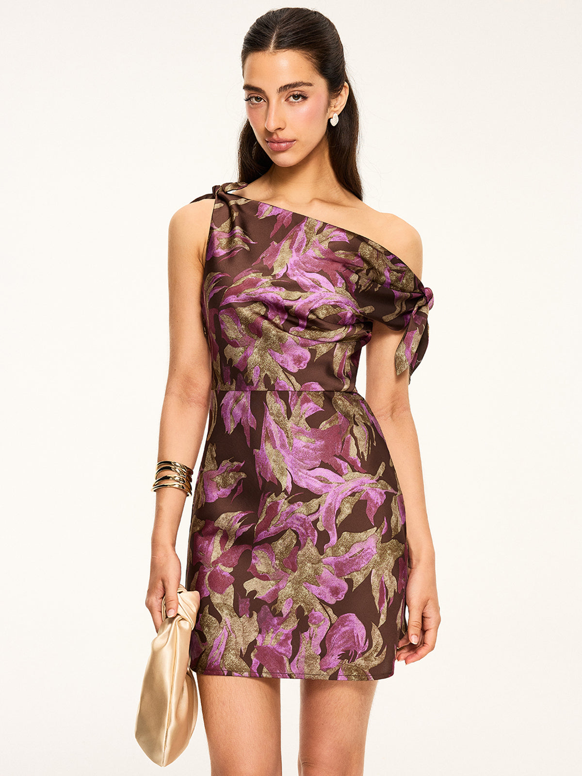 Floral Print Off-Shoulder Mini Dress-Massicos