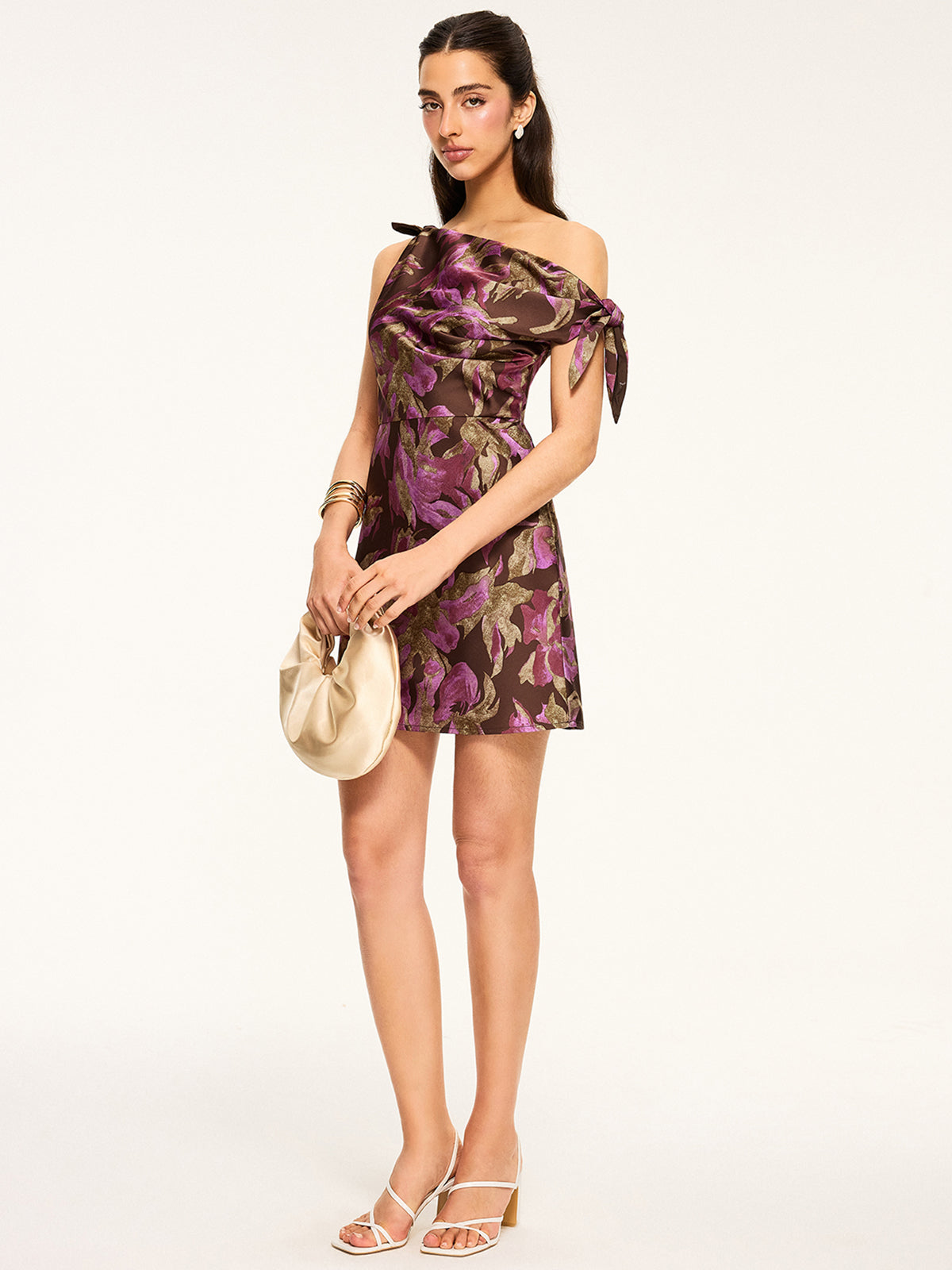 Floral Print Off-Shoulder Mini Dress-Massicos