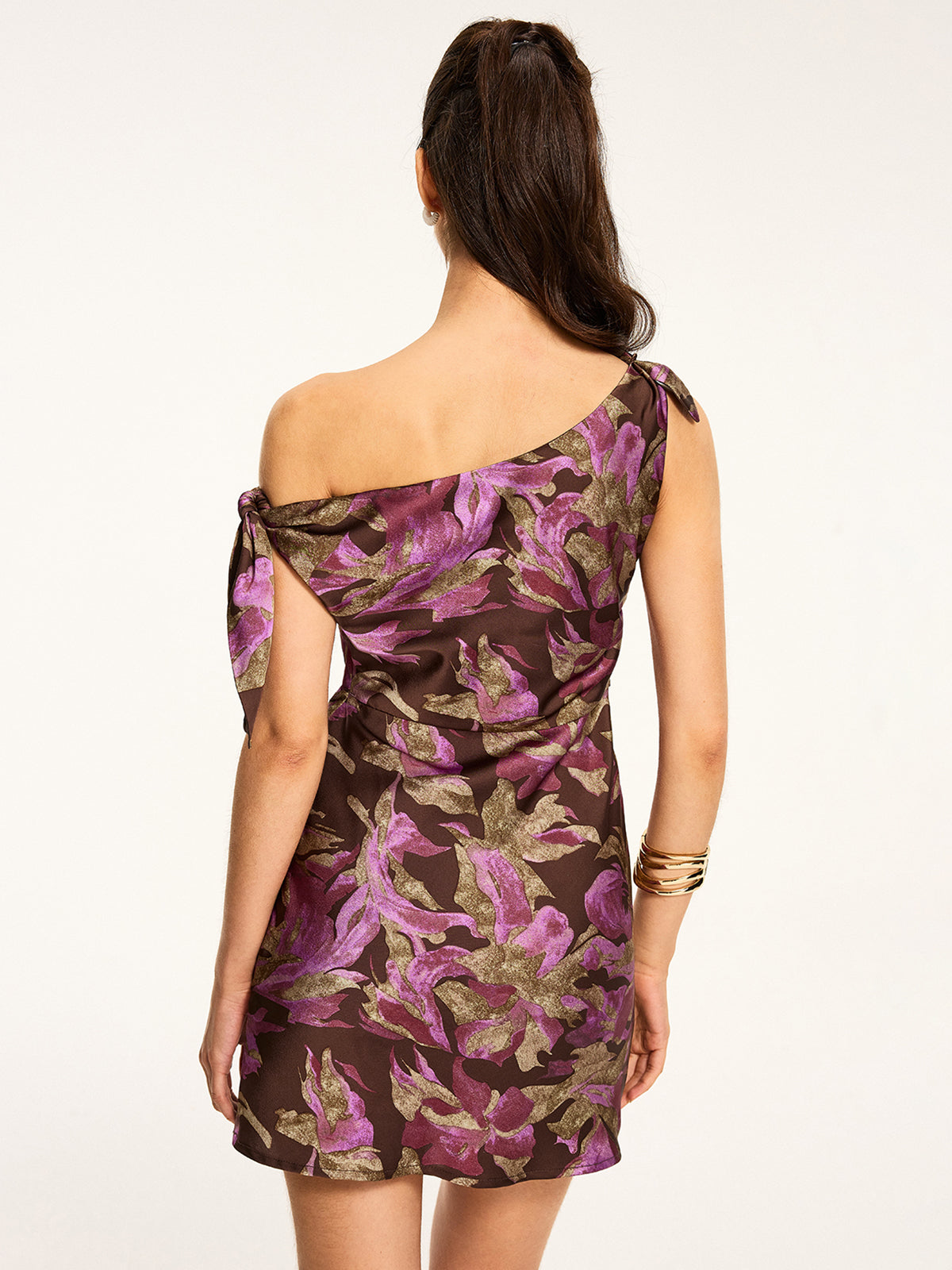 Floral Print Off-Shoulder Mini Dress-Massicos
