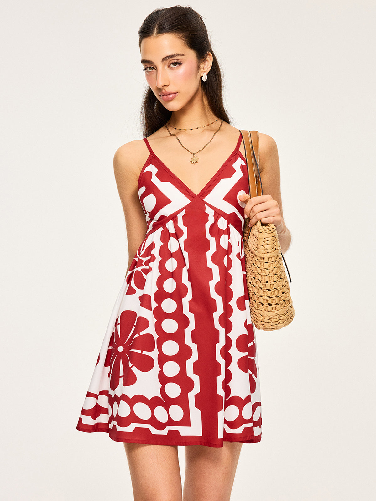 Floral Print Spaghetti Strap Dress-Massicos