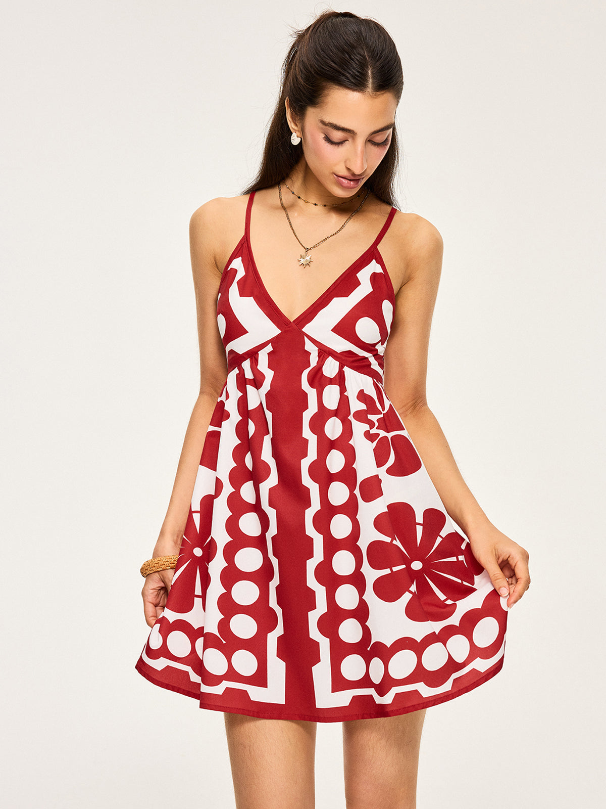 Floral Print Spaghetti Strap Dress-Massicos