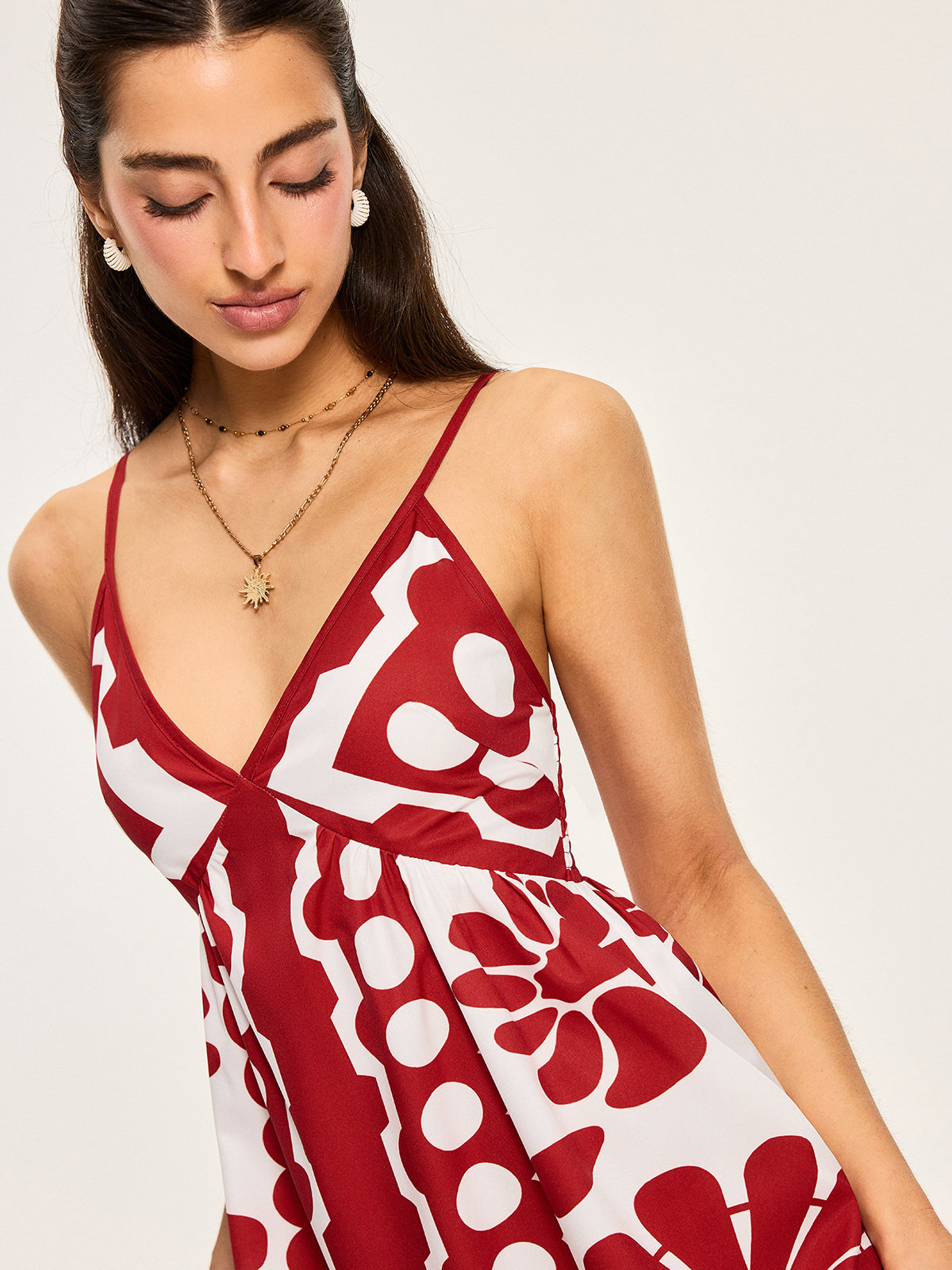 Floral Print Spaghetti Strap Dress-Massicos